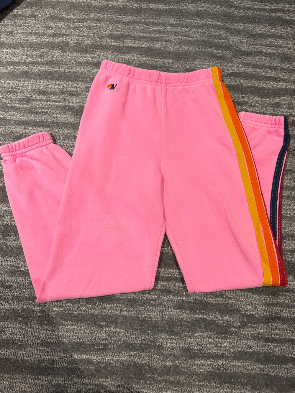 Aviator Nation Pink Sweatpants with Rainbow Side Stripes